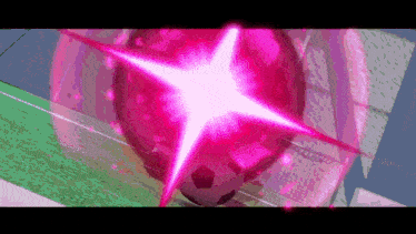 a soccer ball with a pink light coming out of it 's center