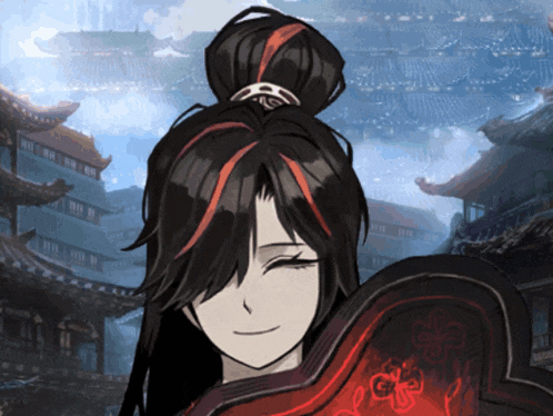a drawing of a woman with long black hair and red stripes