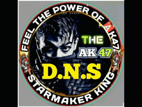 a logo for d.n.s starmaker king shows a man with a mask on his face