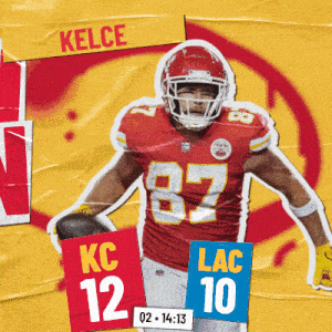 a picture of a football player named kelce holding a ball