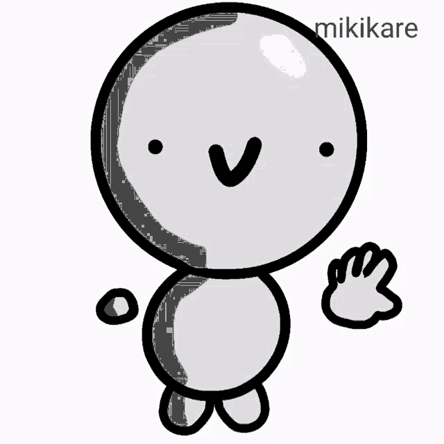 a black and white drawing of a person with a v on their face and the name mikikare below it