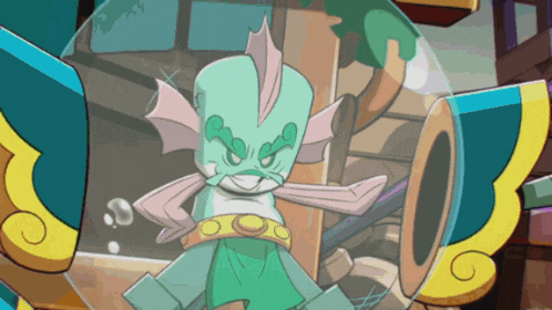 a cartoon drawing of a monster with a sword and shield