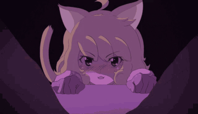 a drawing of a girl with cat ears looking at something