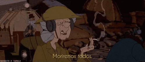a cartoon of an old woman smoking a cigarette with the words moriremos todos below her