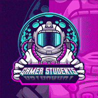 a logo for gamer students shows an astronaut holding a tablet