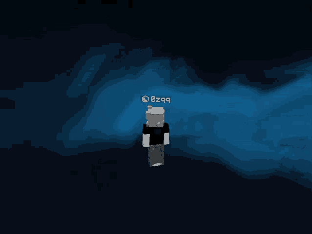 a minecraft character is standing in a dark room with the name ezqq on the bottom right
