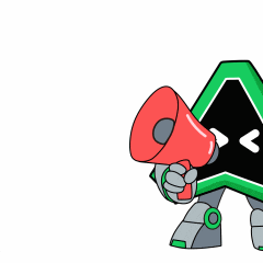 a cartoon character holding a megaphone that says attention please