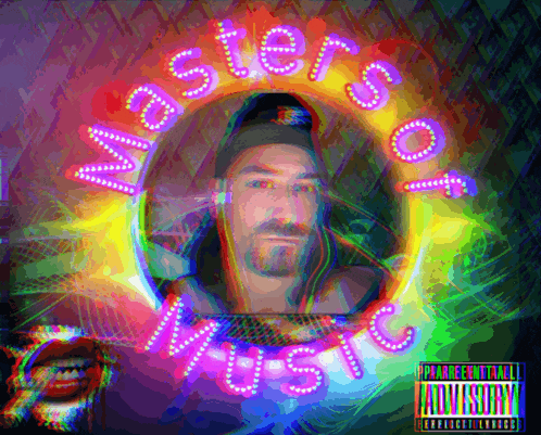 a colorful masters of music poster with a man in the center