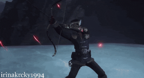 a person holding a bow and arrow with the username irinakrcky1994 below them