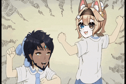 a man and a girl are standing next to each other in a cartoon drawing