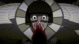 a black and white drawing of a person with a mask on their face