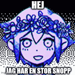 a cartoon girl with a flower crown on her head says hej jag har en stor snapp