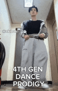 a man standing in a hallway with the words 4th gen dance prodigy