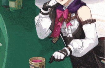 a cartoon character is sitting at a table with a cup of wine in front of her