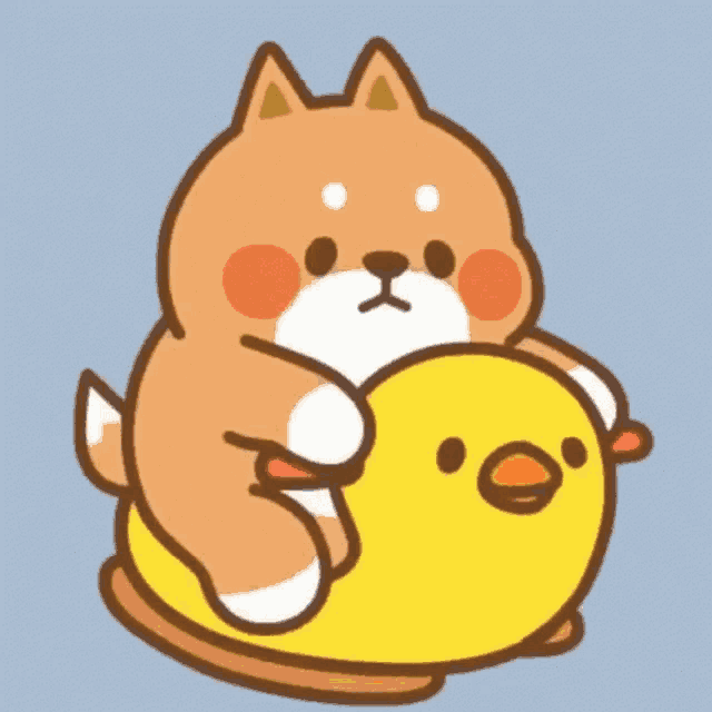 a cartoon dog is holding a yellow duck in its paws .