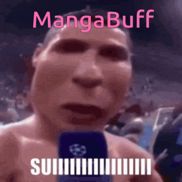 a man is holding a microphone in front of his face and the words mangabuff are above him