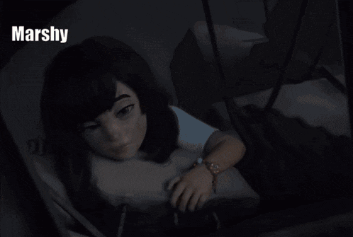 a cartoon girl with the name marshy written above her