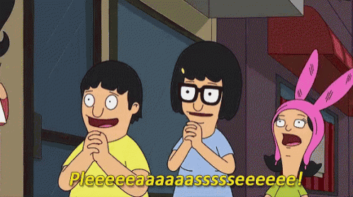 bob 's burgers characters are standing in front of a building and one of them is saying " pleeeeeaaa "