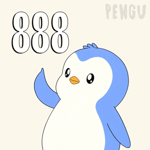 a cartoon penguin is holding up a sign that says 888