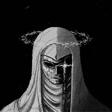 a black and white drawing of a statue with a crown of thorns on its head .