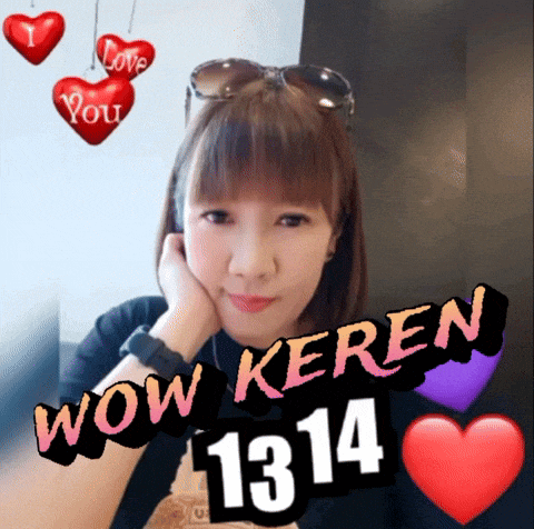 a woman is surrounded by hearts and says wow keren 13:14