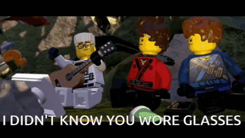 a picture of lego ninjago characters with the caption i did n't know you wore glasses