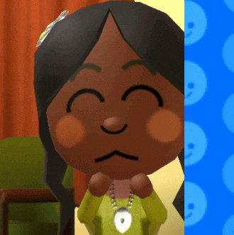 a cartoon girl with her eyes closed and a necklace on her neck