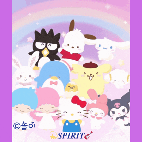 a purple background with a bunch of stuffed animals and the words spirit on it