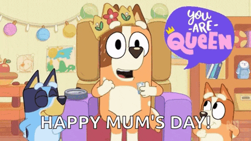 a cartoon of a dog wearing a crown with the words " you are queen " in a speech bubble