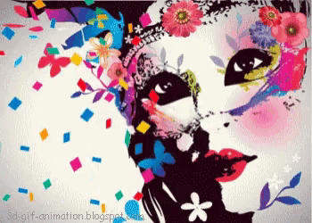 a colorful painting of a woman 's face with the website 3d-gif-animation.blogspot.com