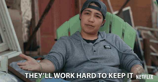 a woman sitting in a green chair says they 'll work hard to keep it