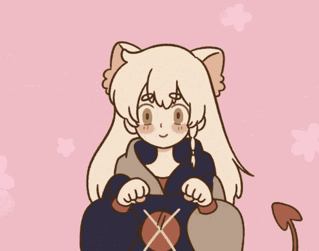 a cartoon drawing of a girl with a cat ear and tail