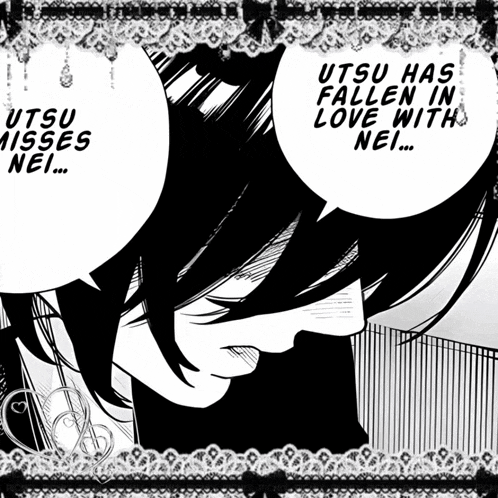 a black and white drawing of a girl with utsu has fallen in love with nei