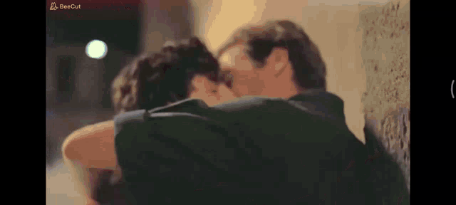 a man and a woman are hugging and kissing each other .