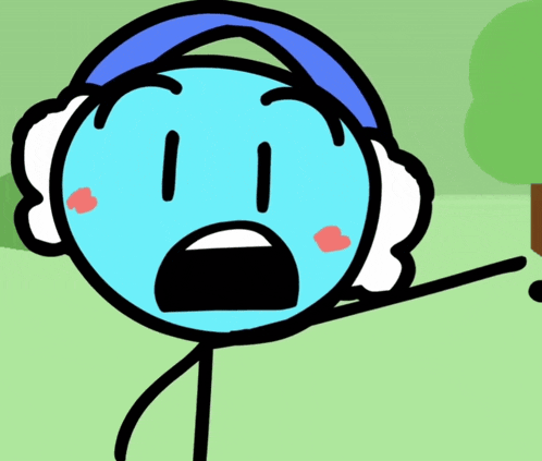 a cartoon character with a blue face is holding a tree branch