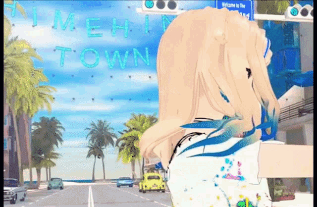 a girl is standing in front of a sign that says " welcome to the "