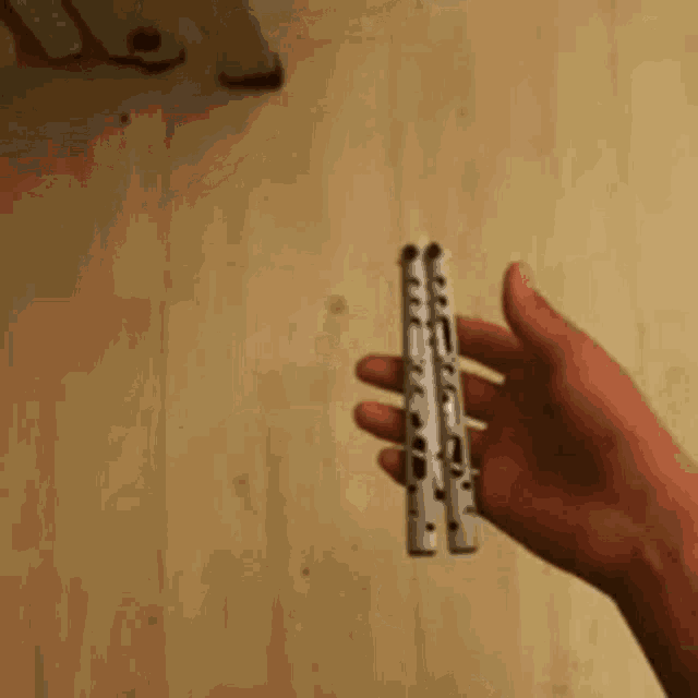 a person is holding a stapler in their hand .
