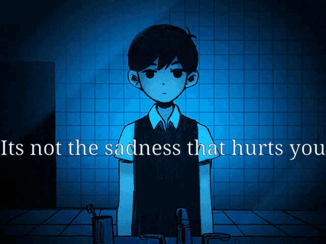 a drawing of a boy with the words " its not the sadness that hurts you "