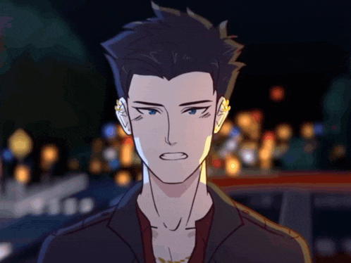 a drawing of a man with blue eyes and a black jacket
