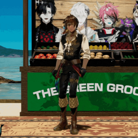 a man standing in front of a sign that says the green grocery