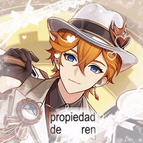 a picture of a boy wearing a hat with the words propiedad de ren below it