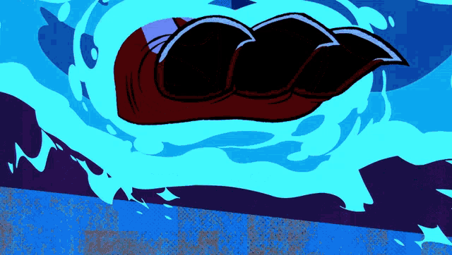 a cartoon drawing of a shark 's mouth with a blue background