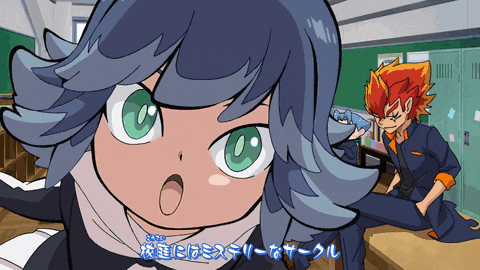 a cartoon of a girl with a surprised look on her face is surrounded by a man with red hair