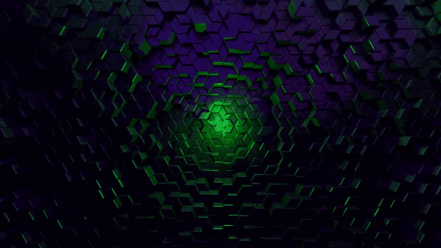 a purple and green background with a green light in the center