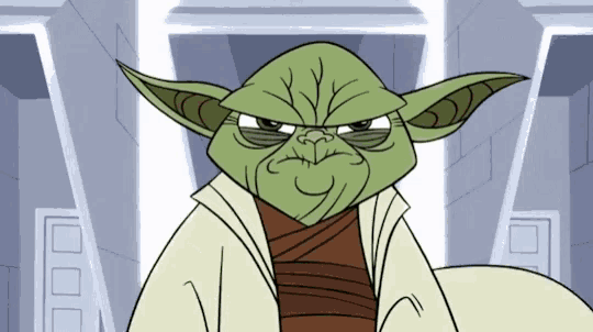 a cartoon drawing of yoda with an angry expression on his face