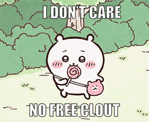 a cartoon bear holding a lollipop with the words i don t care no free clout