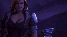 a woman is holding a giant hammer in her hand