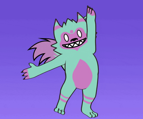 a cartoon drawing of a green and pink furry animal