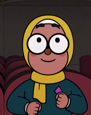 a cartoon of a girl wearing a yellow scarf and glasses