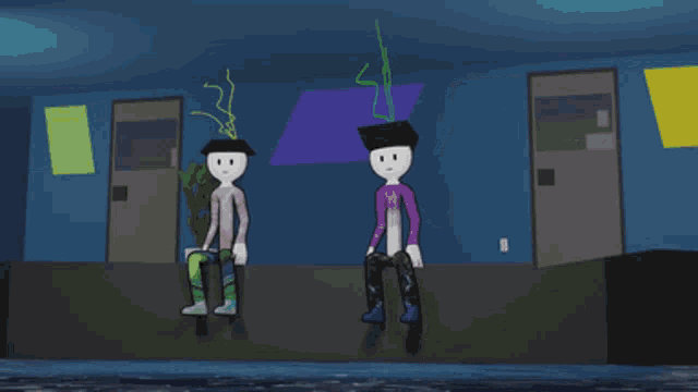 two cartoon characters are talking and one of them is saying i 'm